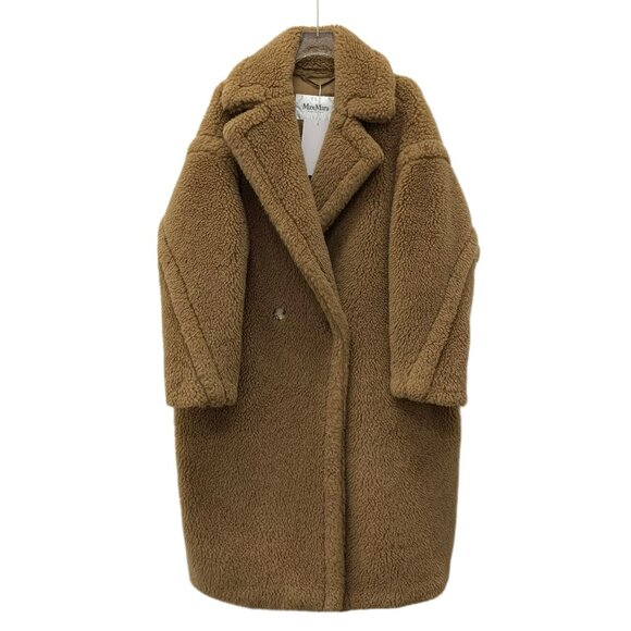 IW0176 Maxmara Teddy series Brown camel velvet Teddy lapel double-breasted coat - Picture 1 of 9